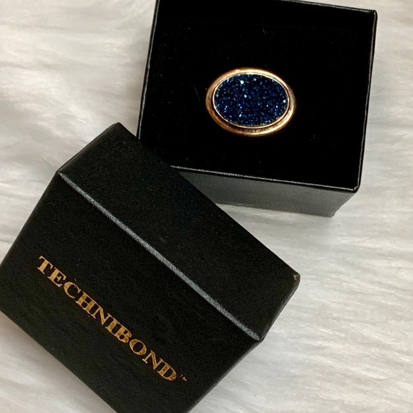 TECHNIBOND OVAL BLUE DRUSY QUARTZ RING NIB - Picture 2 of 8